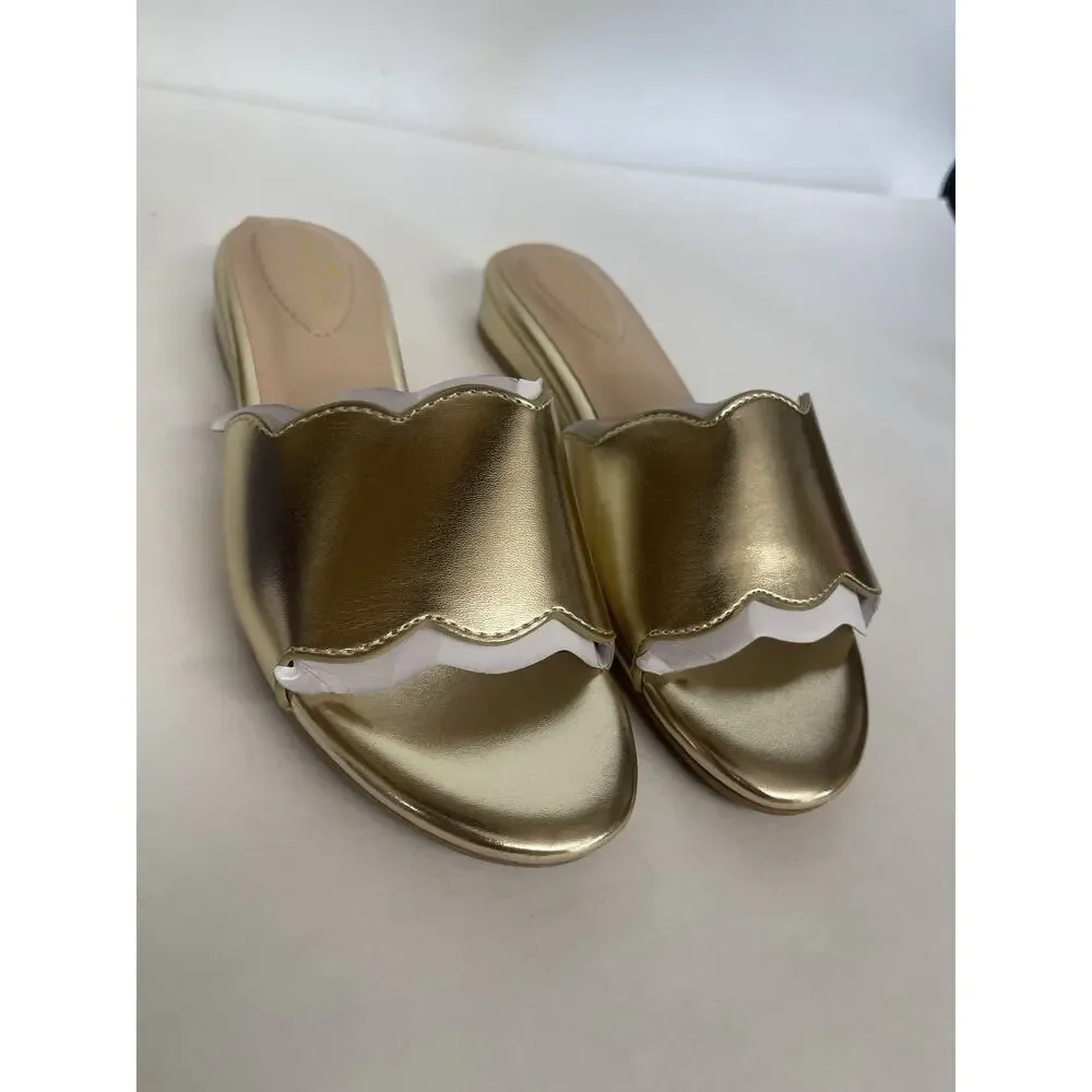 Bandolino Womens Kayla Slide Flat Sandals Shoes Platino Gold Size 6.5 M